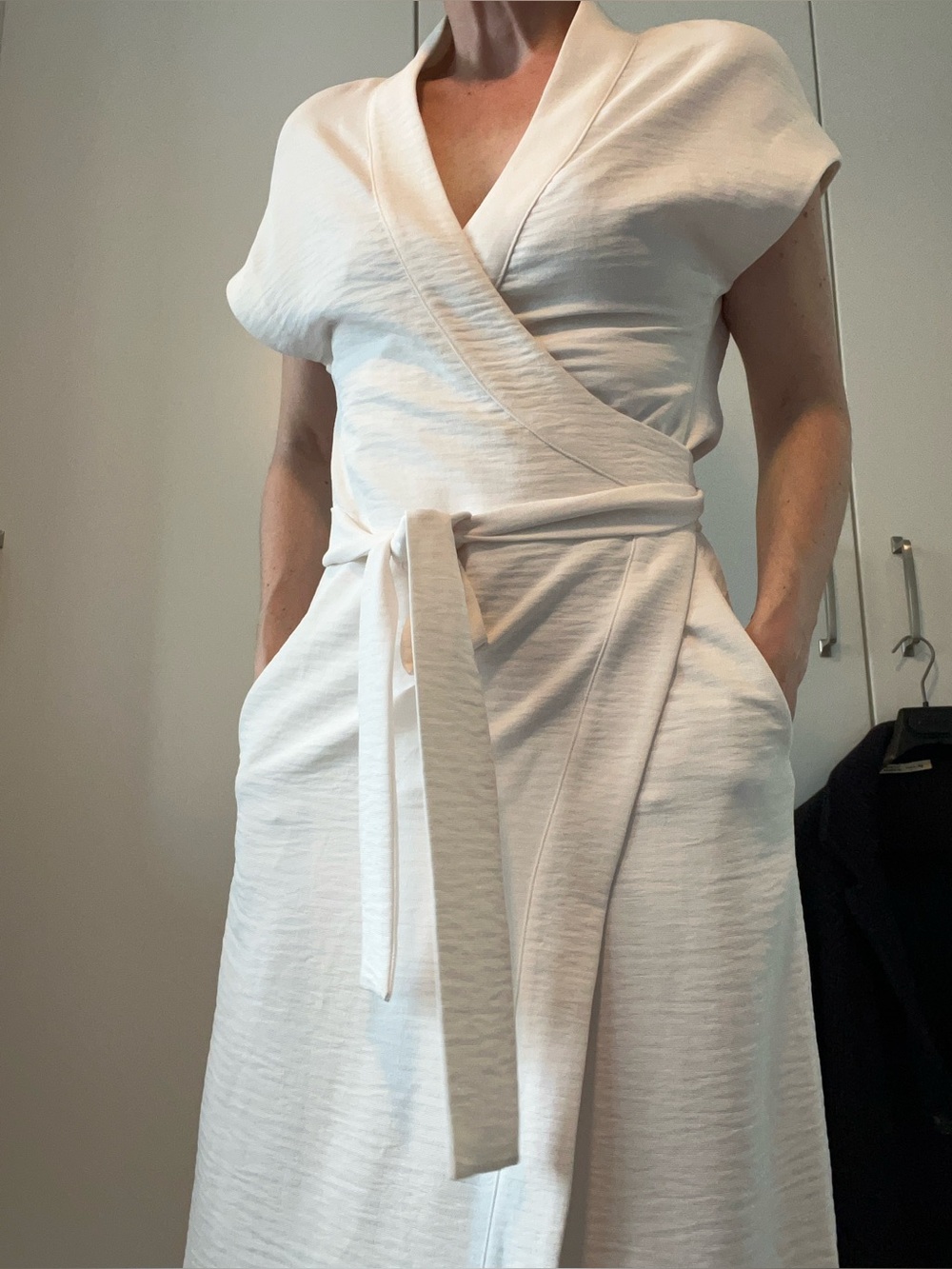 NWT Simons Ivory White Pique-textured Wrap Dress w/Pockets Size Small